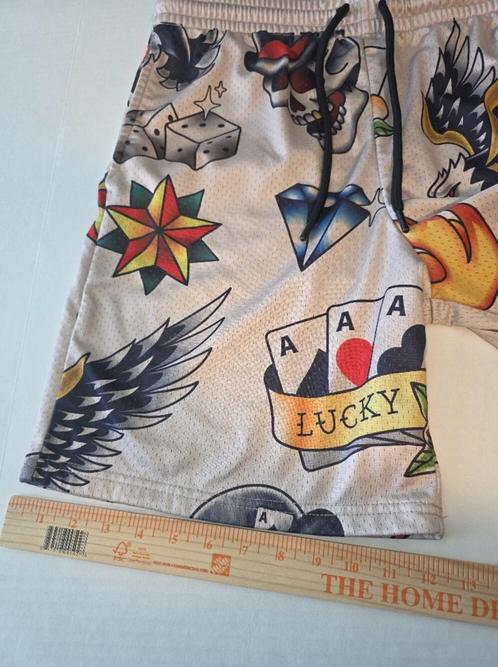 Men's rebel vengeance Tattoo Eagle Graphic Print Drawstring Shorts L  Inseam 